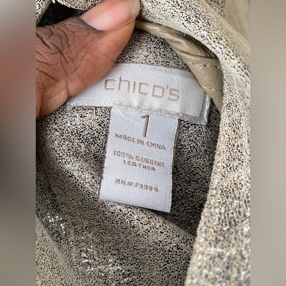 Chico’s 100% Metallic LeatherJacket Full Zip Disco Party Size 1 - Picture 7 of 10